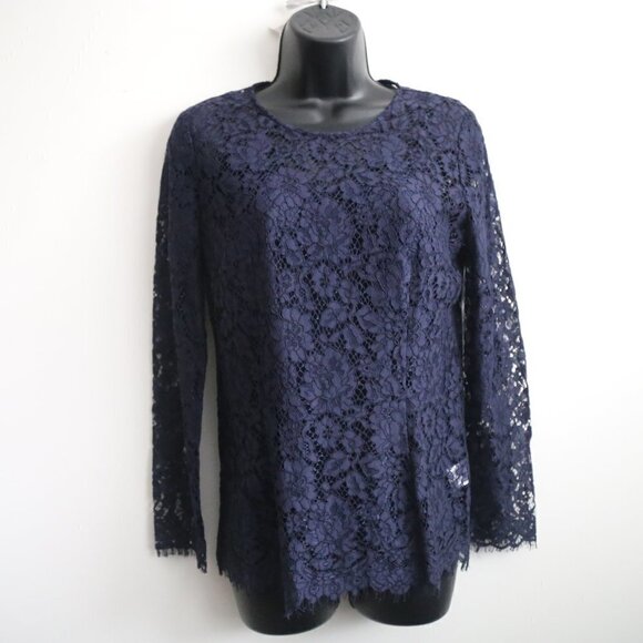 𝅺J.CREW Lace Tall Blouse with Built-in Cami Tank Navy Blue Size 2T - Picture 1 of 9